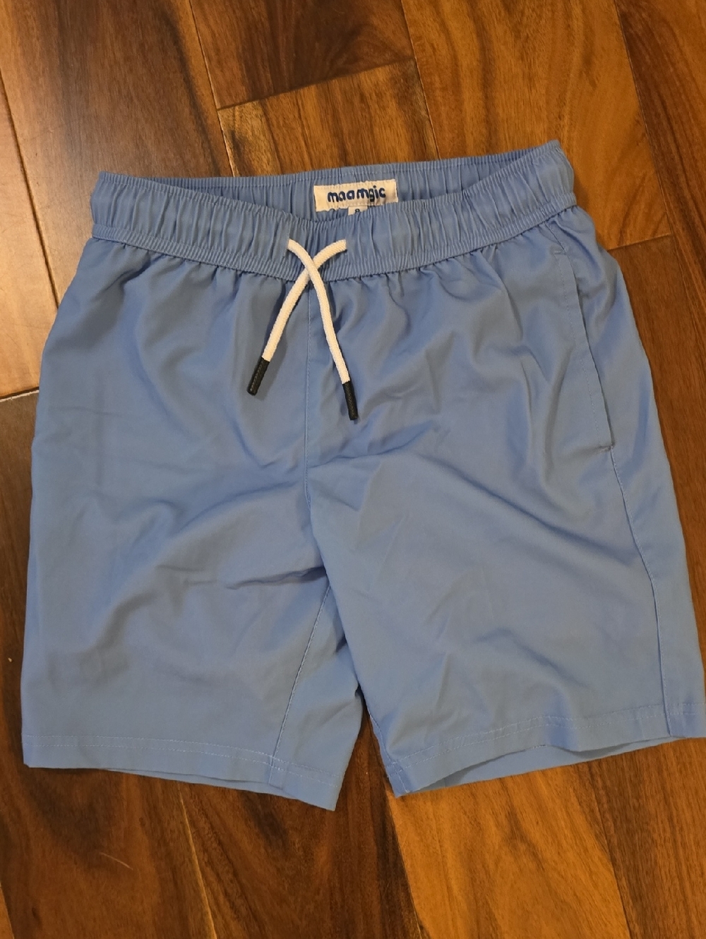 Kids Light Blue Swim Trunks with Drawstring